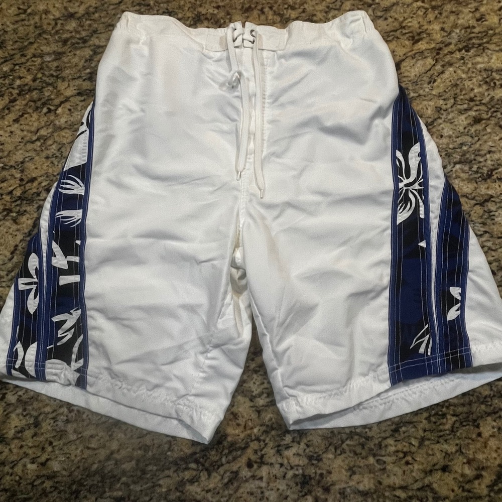Oxide Mens Board Shorts White Blue Hibiscus Floral Swim Trunks Size Large L